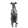 A silver-colored statue of a dog sitting down, presented on a white background. Náhled obrázku produktu
