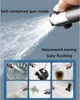 A collage of images showing a handheld shower head being used for various cleaning tasks, with text overlays describing its features. Produktbild-Vorschau