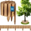 A collage of wooden garden edging products, including a bundle of edging, a tree with edging around its base, and a long section of edging. Náhled obrázku produktu
