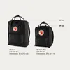 Comparison of two Fjällräven Kånken backpacks, one standard and one mini, with dimensions and volume indicated. Anteprima dell’immagine prodotto