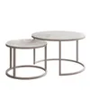 Two nesting round coffee tables with white marble-like tops and gray metal frames, presented against a white background. Produktbild-Vorschau