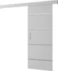 A sliding door with horizontal paneling and a silver handle, mounted on a track. Produktbild-Vorschau