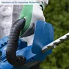 A close-up shot of a person wearing gloves and holding a blue hedge trimmer. Anteprima dell’immagine prodotto
