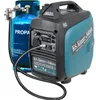 A blue propane tank is connected to a teal and black portable generator. Podgląd zdjęcia produktu