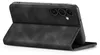 A black flip case for a smartphone is shown from a diagonal angle, with the front cover open. Produktbild-Vorschau
