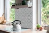 A kitchen counter with a kettle and decorative wall panels. Produktbild-Vorschau