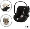 A collage showing a black Cybex baby car seat with inset images of the car seat in tan and a close-up of its canopy. Podgląd zdjęcia produktu