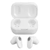 A pair of white wireless earbuds and their charging case are displayed against a white background. Voir les images du produit
