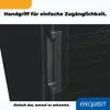 Close-up of a black refrigerator door handle and interior shelving. Produktbild-Vorschau