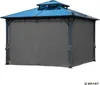 A dark gray gazebo with a blue roof and mosquito netting, shown from a side-angle on a white background. Produktbild-Vorschau