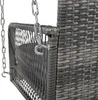 A close-up view of the chain and hook mechanism connecting a grey rattan swing chair. Produktbild-Vorschau