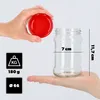 A hand holds a red lid above a clear glass jar, with dimensions and weight indicated by icons and text. Anteprima dell’immagine prodotto