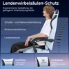 A person sitting in a gaming chair, with text overlays highlighting its ergonomic features. Podgląd zdjęcia produktu