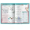 An open children's book with illustrations and text fields for personal information. Produktbild-Vorschau
