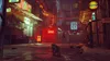 A cat walks through a dimly lit, neon-lit alleyway in a city at night. Produktbild-Vorschau