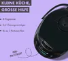 A black mini rice cooker is shown on a light purple background with text describing its features. Anteprima dell’immagine prodotto