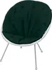 A dark green cushion on a white wicker chair with silver legs, isolated on a white background. Produktbild-Vorschau