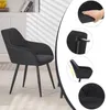 A black accent chair is shown in a room with a bookshelf in the background. The image is a collage of the chair and close-up shots highlighting its features. Produktbild-Vorschau