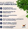 A marketing image listing the benefits of a garden furniture set, with a tree branch in the upper right corner. Produktbild-Vorschau