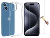 A blue iPhone with a clear protective case and a screen protector are displayed. Produktbild-Vorschau