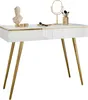 A white console table with gold legs and gold trim, decorated with a bust, a bracelet, and makeup brushes. Produktbild-Vorschau