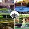 A collage of four images showing different garden fountains and a close-up of a solar-powered fountain pump. Produktbild-Vorschau