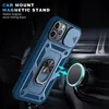 A blue iPhone case with a ring holder is magnetically attached to a car mount in a car's air vent. Produktbild-Vorschau