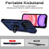 A product image showcasing a phone case with a kickstand and camera protection, presented with marketing text and comparative graphics. Produktbild-Vorschau