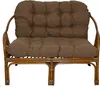 A brown rattan bench with cushions, shown against a white background. Produktbild-Vorschau