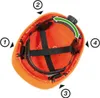 The inside of an orange safety helmet with numbered arrows pointing to different adjustment points. Produktbild-Vorschau