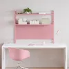 A modern pink desk with a matching chair and a pink hutch holding office supplies. Voir les images du produit