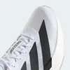 Close-up view of the toe box of a white Adidas adizero running shoe with black stripes. Produktbild-Vorschau