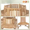 A collage of images showing a wooden circular garden bench designed to surround a tree. Produktbild-Vorschau