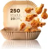 Fried chicken drumsticks are shown falling into a brown paper liner. Produktbild-Vorschau