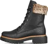 A black leather boot with fur trim is shown against a white background. Produktbild-Vorschau