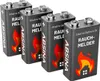 Four 9V alkaline batteries for smoke detectors are arranged in a row against a white background. Produktbild-Vorschau