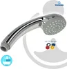 A chrome-plated hand shower with a gray showerhead and several colored gaskets shown next to it. Produktbild-Vorschau