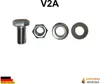 A bolt, nut, and washers are displayed against a white background, with text indicating "V2A" and a "Made in Germany" logo. Anteprima dell’immagine prodotto