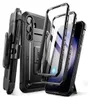 A black phone case with a detachable holster and a built-in kickstand, shown from multiple angles. Produktbild-Vorschau