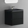 A black vanity unit with a sink and faucet mounted on a gray wall. Anteprima dell’immagine prodotto