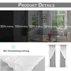 Product details showing different shading levels and a close-up of lace trim, along with a diagram of curtains. Voir les images du produit