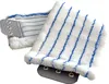 A close-up view of two mop head attachments with blue stripes and gray metal grommets. Voir les images du produit