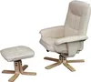 A cream-colored recliner chair and ottoman are displayed against a white background.