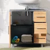 A bathroom vanity cabinet with a door and drawers, shown in a clean, modern bathroom setting. Produktbild-Vorschau