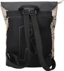 The back view of a beige and black backpack with a geometric pattern. Produktbild-Vorschau