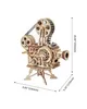 A 3D wooden model of a vintage film projector with dimensions indicated. Produktbild-Vorschau