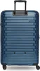 A full shot of the back of a navy blue suitcase. Produktbild-Vorschau