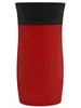 A red travel mug with a black lid, shown from the front against a white background. Náhľad obrázku produktu