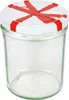 A clear glass jar with a white lid decorated with red ribbon. Anteprima dell’immagine prodotto