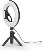 A ring light with a smartphone holder mounted on a tripod, shown against a white background. Produktbild-Vorschau